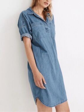 Madewell Light Blue Denim Mini Shirt Dress Sz L